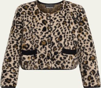 Nili Lotan Beyton Leopard-Print Fuzzy Cashmere Cardigan