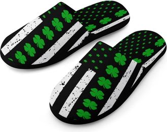 Generic St U.S. Flag Patricks Day Mens Flannel Slipper Soft Non Slip House Shoes Comfy Winter Warm Indoor Outdoor Slippers