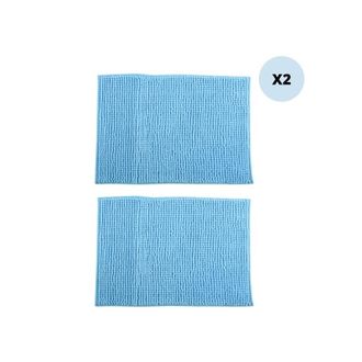 MSV Juego De 2 Alfombras De Ba&ntilde;o Chenille De Microfibra 50x80cm Azul Claro Msv