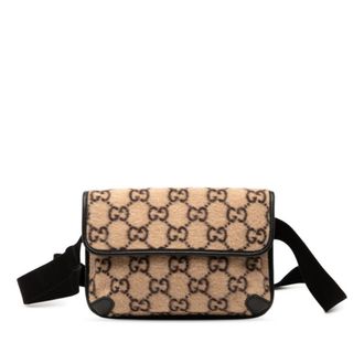 Gucci Beige Black Wool Leather Sling Bag (Pre-Owned)
