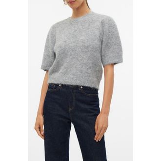 Vero Moda Novah Short Sleeve Sweater in Medium Grey Melange at Nordstrom Rack, Size X-Small