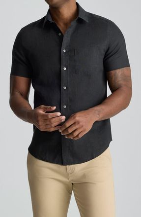 UNTUCKit Cameron Solid Wrinkle Resistant Linen Button-Up Shirt in Black at Nordstrom, Size Xxx-Large