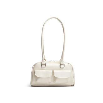 Generic Womens Satchel Hobo Bag Leather Shopping Fashion Solid Double Pocket Hand Underarm(White B)