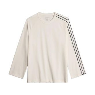 Yohji Yamamoto Long Sleeve Tops, male, White, Size: 2XL Raw Edge 3-Stripes Long Sleeve Tee