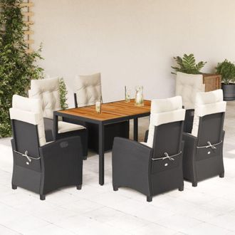 vidaXL Set De Comedor De Jard&iacute;n 7 Pzas Y Cojines Rat&aacute;n Sint&eacute;tico Negro Vidaxl