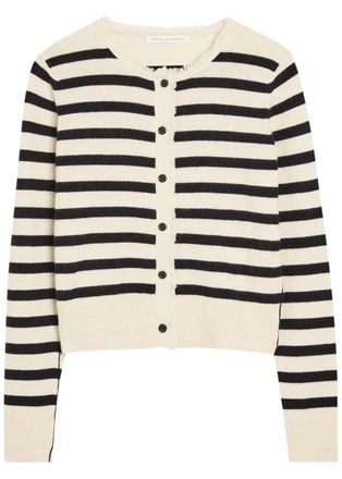 Maria McManus Fringed Striped Cashmere and Cotton-blend Cardigan - Black And White - S (UK8-10 / S)