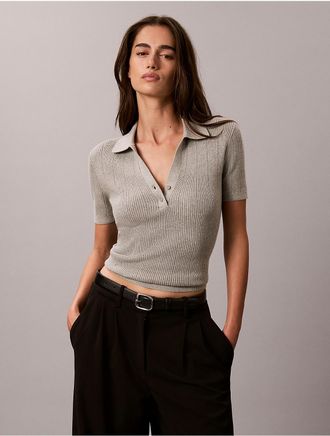 Calvin Klein Jeans Calvin Klein Womens Smooth Cotton Rib Polo Sweater - Grey - XL