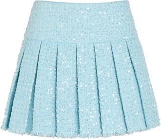 Alice & Olivia Emilie Embellished Pleated Tweed Mini Skirt - Blue - 6 (UK10 / S)