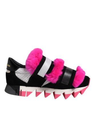Dolce & Gabbana Black Pink Fur Embellished Sneakers Womens Shoes (Pre-Owned)
