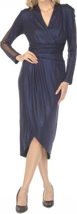 Joseph Ribkoff Foiled Knit Mesh Insert Midi Dress In Navy