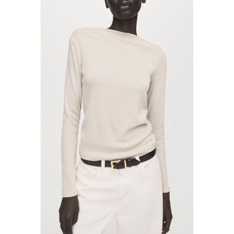 Mango Boat Neck Long Sleeve T-Shirt in Sand at Nordstrom, Size Xx-Small