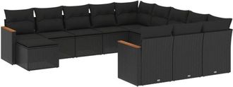 vidaXL Set De Sof&aacute;s De Jard&iacute;n 12 Piezas Cojines Rat&aacute;n Sint&eacute;tico Negro Vidaxl