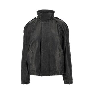 Saint Laurent Padded leather oversized jacket Woman 34