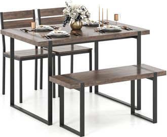 Costway 4-Piece Dining Table Set for 4 Wooden Rectangular Kitchen Table-Grey