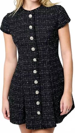 French Connection Speckled Tweed Pleated Mini Dress In Black & White
