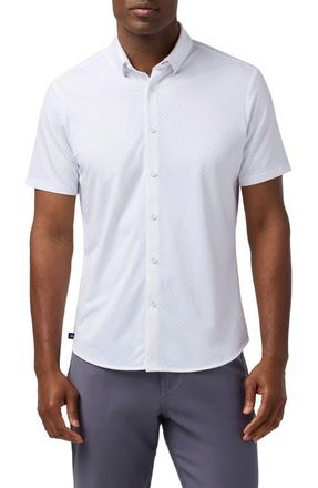 Mizzen+Main Halyard Trim Fit Micropattern Short Sleeve Button-Up Shirt in White Petal Hatch at Nordstrom, Size Medium
