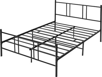 Costway Marco De Cama Doble De Metal, Estructura De Cama De Plataforma Con Cabecero Y Estribo, Listones De Acero Para Colch&oacute;n 160 X 200 Cm, Sin Muelles, F&aacute;cil