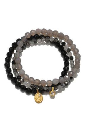 Satya Jewelry Manifest Fortune Gemstone Bracet Set in Black at Nordstrom