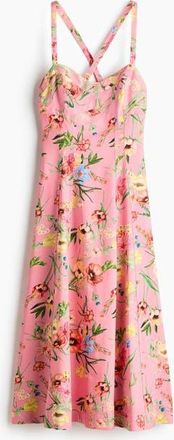 H&M Flared Linen-blend Dress in Light Pink/floral at Nordstrom, Size Xx-Small