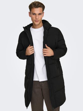 Only & Sons Steppjacke ONLY & SONS ONSSEUL LONG PUFFER OTW, Herren, Gr. XXL, schwarz, Web, Obermaterial: 100% Polyester, unifarben, B&uuml;ndchen, Jacken Steppjacke