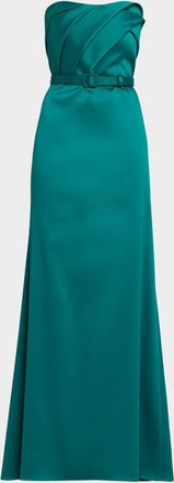 Aidan Mattox Strapless Pleated Stretch Mikado Gown