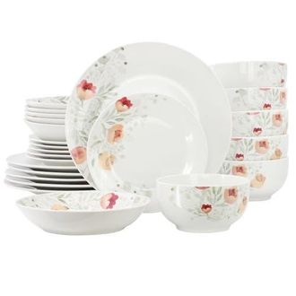 Elama Poppy 24 Piece Porcelain Double Bowl Dinnerware Set, Service for 6 in White at Nordstrom