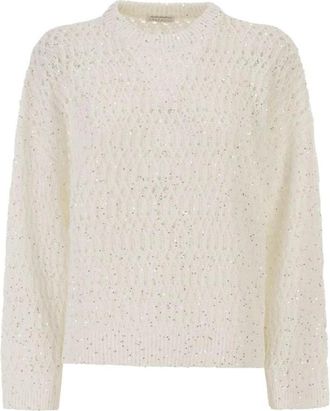 Brunello Cucinelli Sequin Knit Sweater - Dames - Ronde hals truien - Wit - M - Polyester - Truien & Vesten