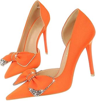 Generic Women Pointed Toe High Heel Pumps Rhinestone Bow Wedding Office Party Dress Shoes