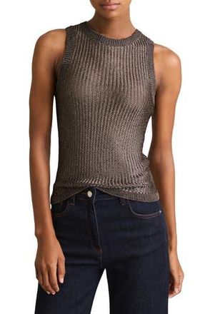 Reiss Tia Chevron Stitch Metallic Tank in Gunmetal at Nordstrom Rack, Size X-Small