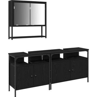 vidaXL Vidaxl - Juego De Muebles De Ba&ntilde;o Con Puerta 3 Pcs Negro 80 X 30 X 60 Cm