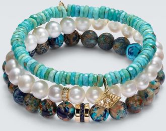 Sydney Evan Set of 3 14kt gold bracelets with gemstones