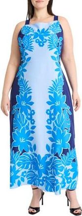 Maggy London Floral Print Square Neck Maxi Dress in Navy/Blue at Nordstrom Rack, Size 14W