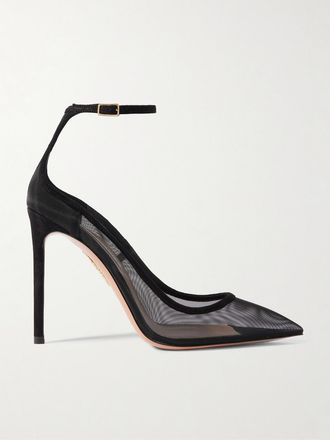 Aquazzura Décolleté In Mesh Con Finiture In Camoscio Love Affair 105 - Nero
