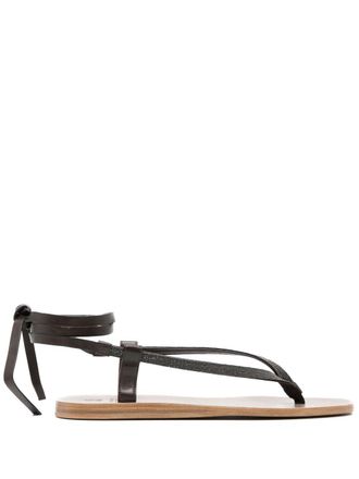 Brunello Cucinelli ankle-tie flat leather sandals - women - Calf Leather/Rubber/Calf Leather - 37 1/2 - Brown