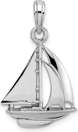 Diamond2Deal 10K White Gold Polished Sailboat Charm Pendant