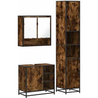 vidaXL Set De Muebles Ba&ntilde;o 3 Pzas Madera Contrachapada Roble Ahumado Vidaxl