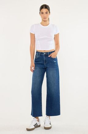 Kancan Tory Essentials High Rise Crop Wide Leg Jeans in Dark Wash at Nordstrom, Size 28