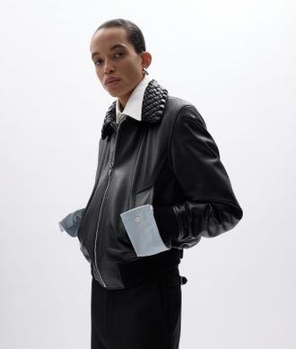 Bottega Veneta Shiny Leather Padded Blouson - Black - Women - 0