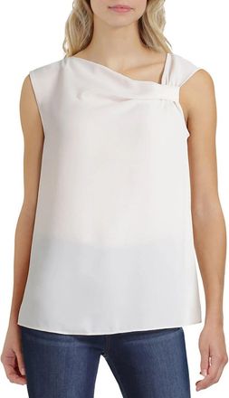 Halston Heritage Top Womens Beige Stretch Asymmetrical Twist Neck Blouse JZZ107