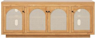 Walker Edison Contemporary Tv Stand & Sideboard With Rattan Doors For Up To 80In Tv