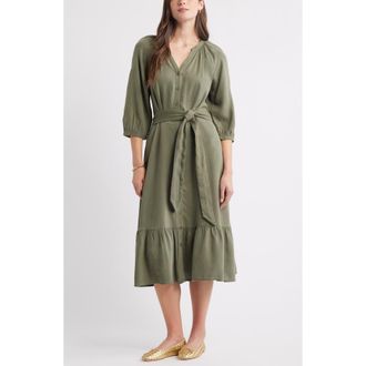 Caslon Belted Long Sleeve Midi Shirtdress in Green Sorrel at Nordstrom Rack, Size Xx-Small
