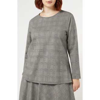 Marina Rinaldi Uberta Pow Check Long Sleeve Virgin Wool Blend Top in Black White at Nordstrom Rack, Size 14W