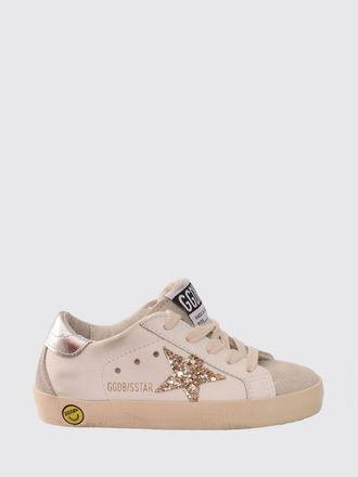 Golden Goose Kids Super-Star Distressed Leather Sneakers with Glitter Logo