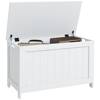 HOMCOM Storage Chest with 2 Safety Hinges - Storage Bench for Living Room - White | TJ Hughes
