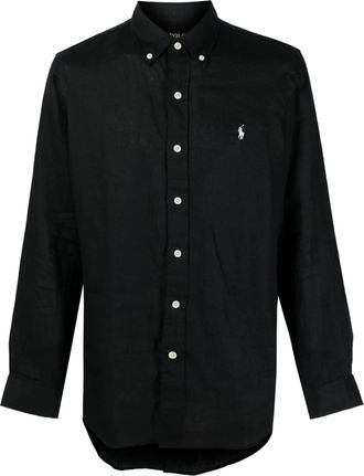 Polo Ralph Lauren Polo Pony button-down shirt - men - Linen/Flax - S - Black