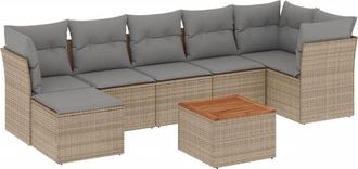 vidaXL Vidaxl - Juego De Sof&aacute;s De Jard&iacute;n Con Cojines Beige 8 Pzas Rat&aacute;n Pe