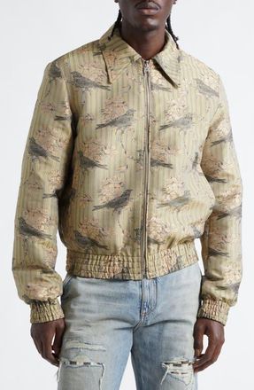 Amiri Striped Floral Print Blouson Zip Jacket in Forest Archived at Nordstrom, Size 44 Us
