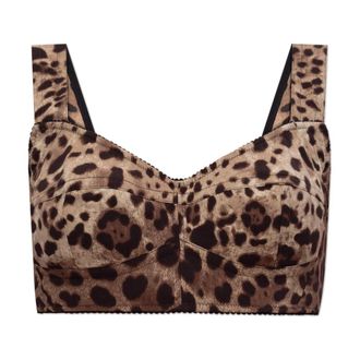 Dolce & Gabbana Korte Top met Dierenprint - Dames - Tops zonder mouwen - Beige - S - Leer - Tops