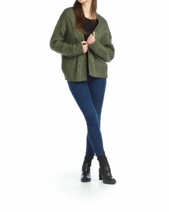 Papillon Cable Knit Cardigan In Khaki