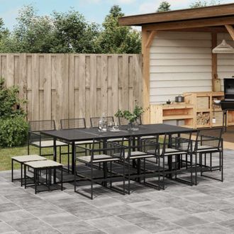 vidaXL Set Comedor De Jard&iacute;n Con Cojines 13 Pzas Rat&aacute;n Sint&eacute;tico Negro Vidaxl